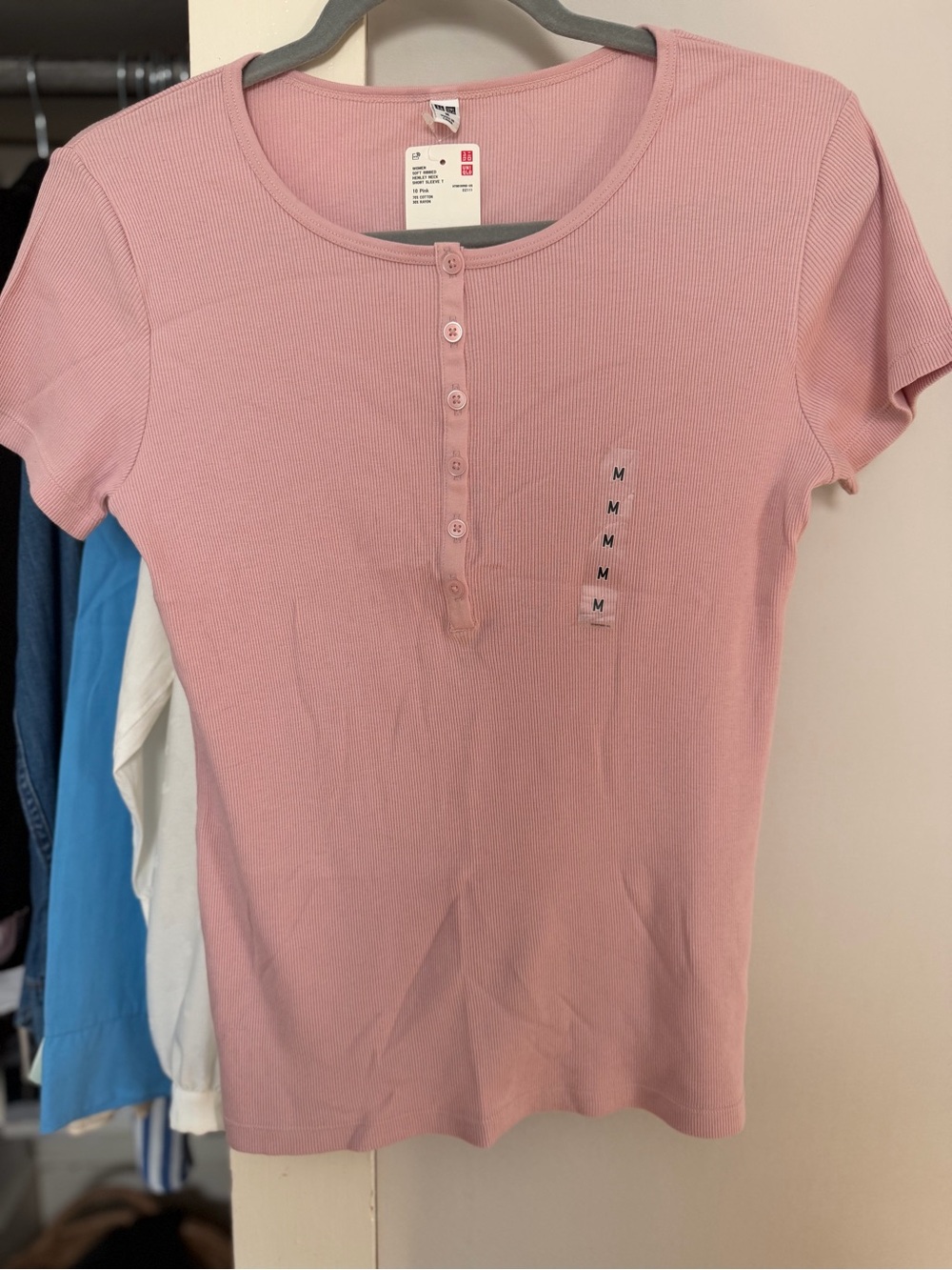 Uniqlo Pink Ribbed Henley Tee